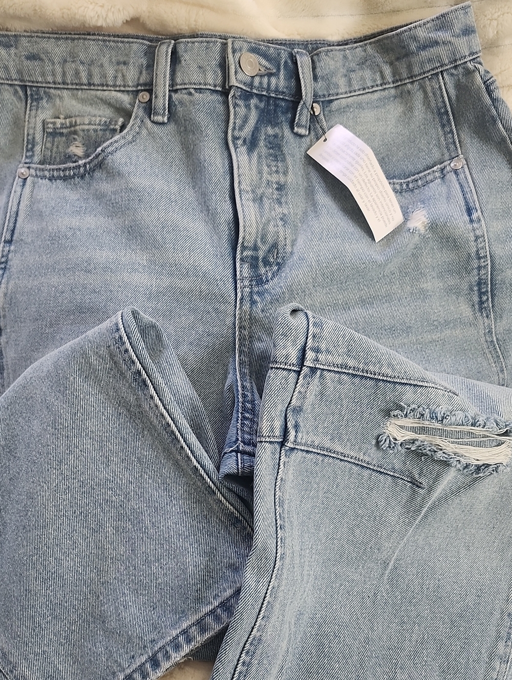 Light Blue Distressed Womens Barrel Jeans